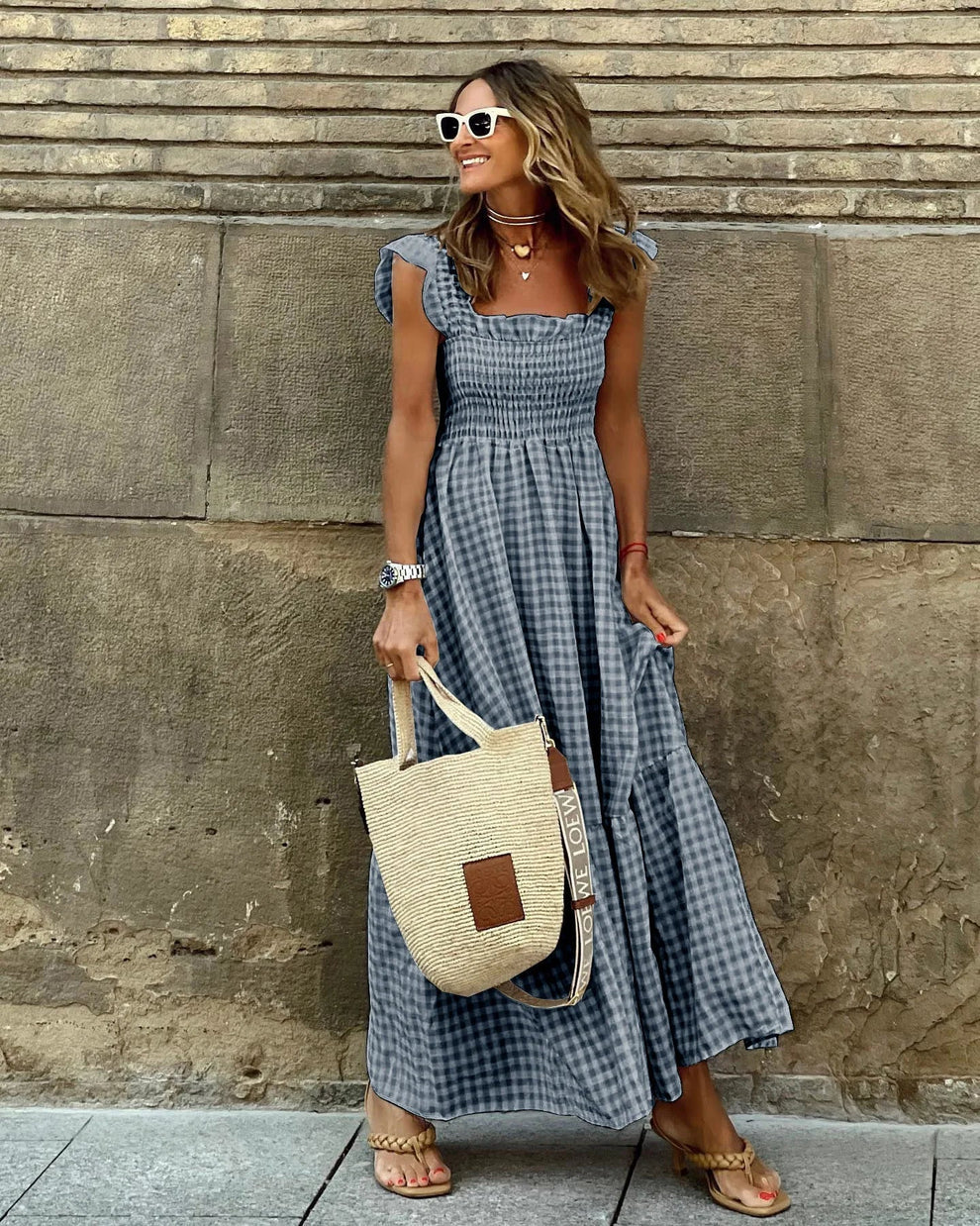 Caroline™ | Elegante geruite zomerjurk