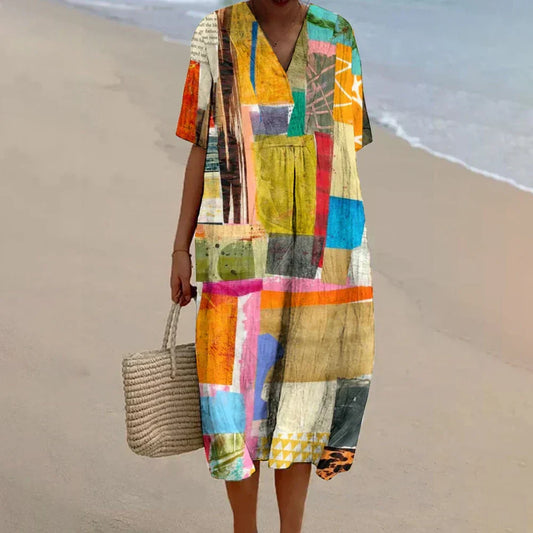 Stella™ - Trendy Colorful Cotton Linen Baggy Dress