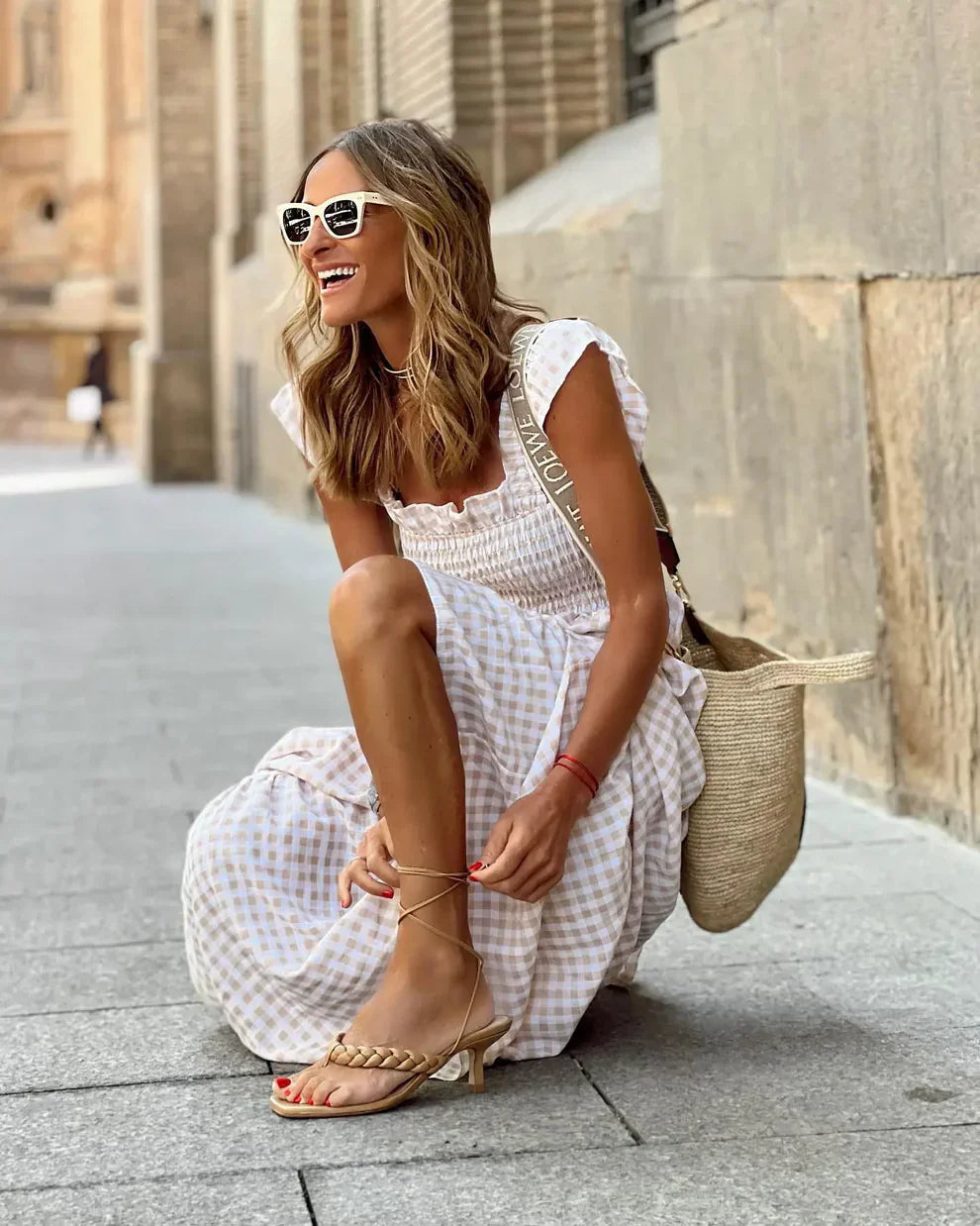 Caroline™ | Elegante geruite zomerjurk