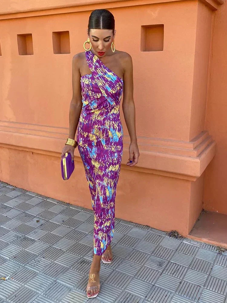 Alicia | Artistic One Shoulder Midi Dress