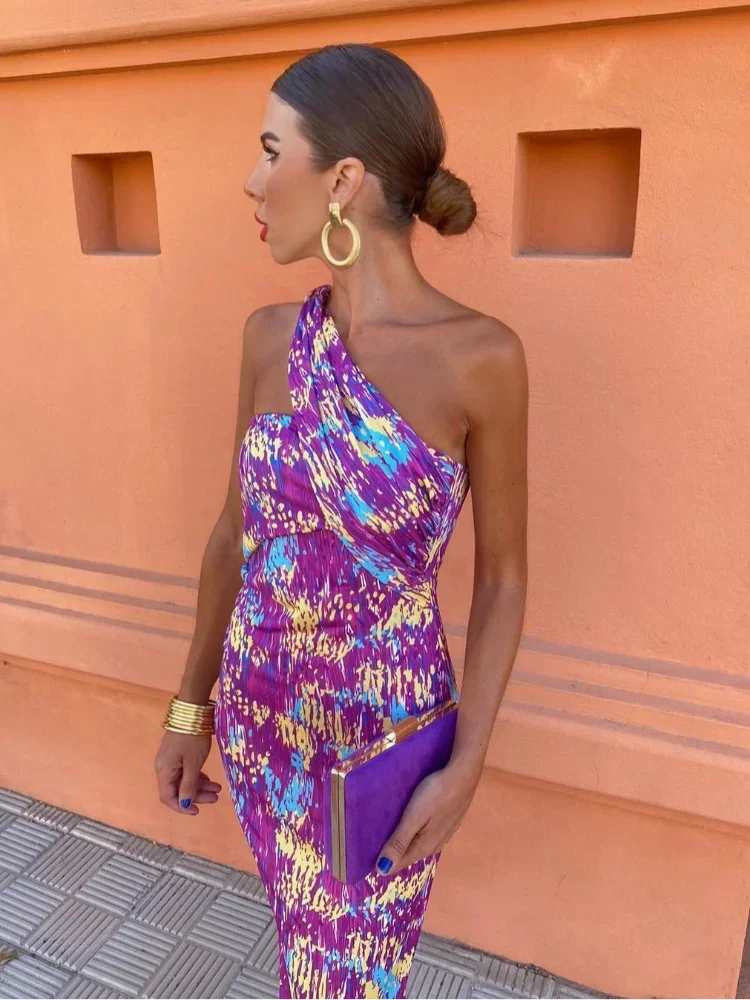 Alicia | Artistic One Shoulder Midi Dress