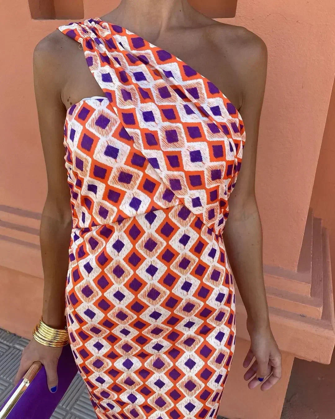 Alicia | Artistic One Shoulder Midi Dress