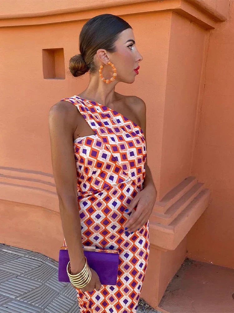 Alicia | Artistic One Shoulder Midi Dress