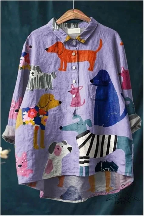 Sarah | Fun Dog Print Button Up Shirt