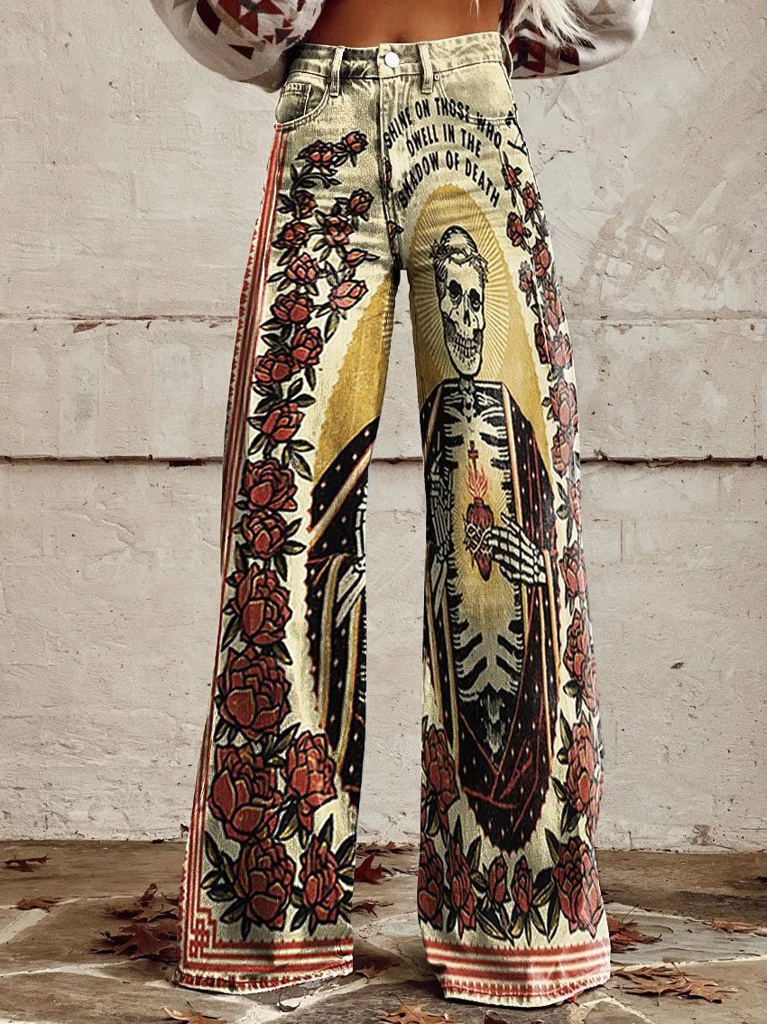 Andrea | Unique Artistic Printed Wide-Leg Jeans
