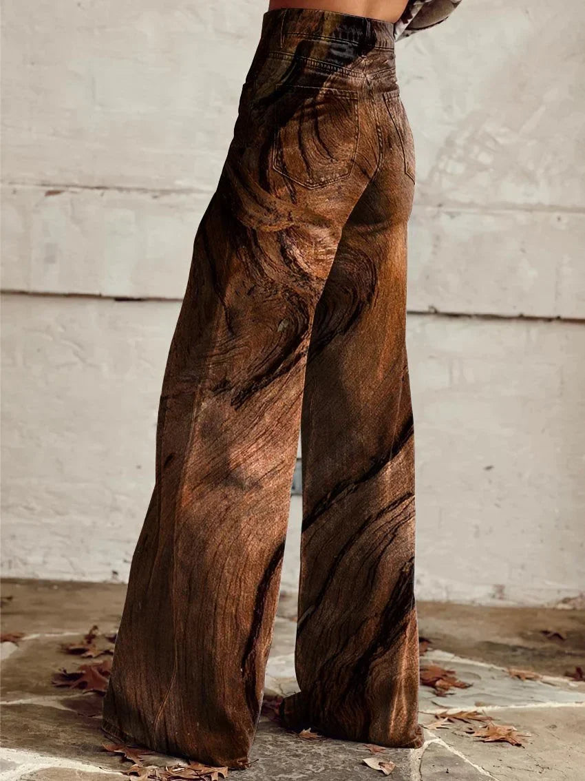 Tiffany | Artistic Woodgrain Wide-Leg Jeans