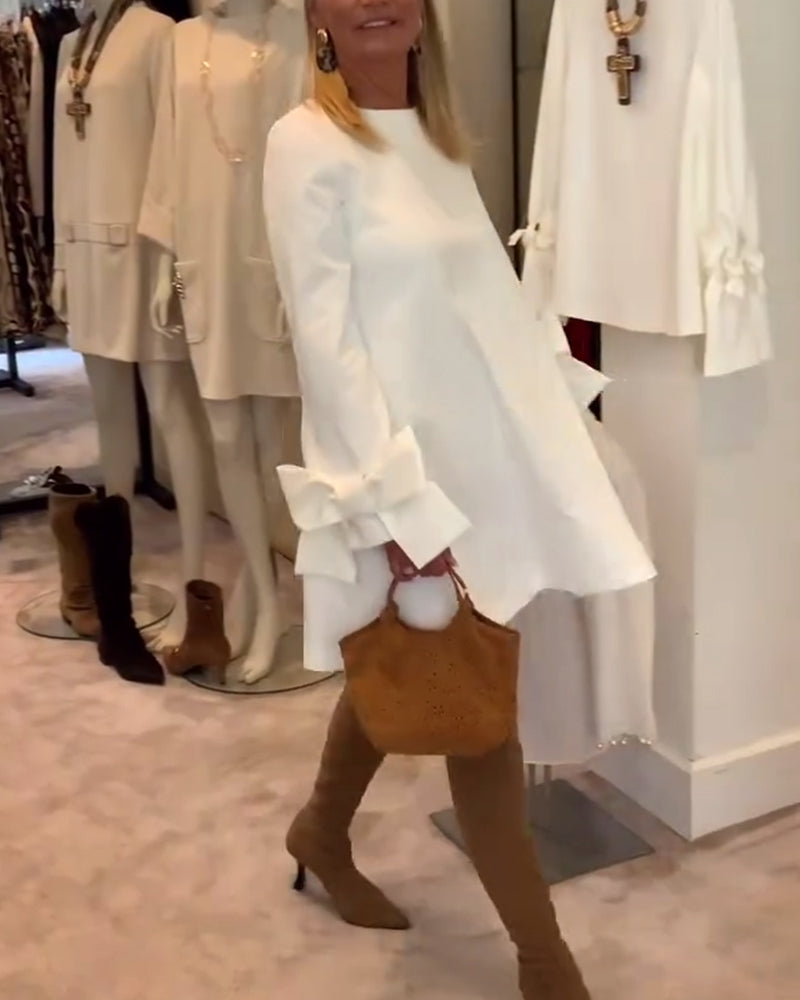 Elegant Dress Round Neck Sleeve Bow