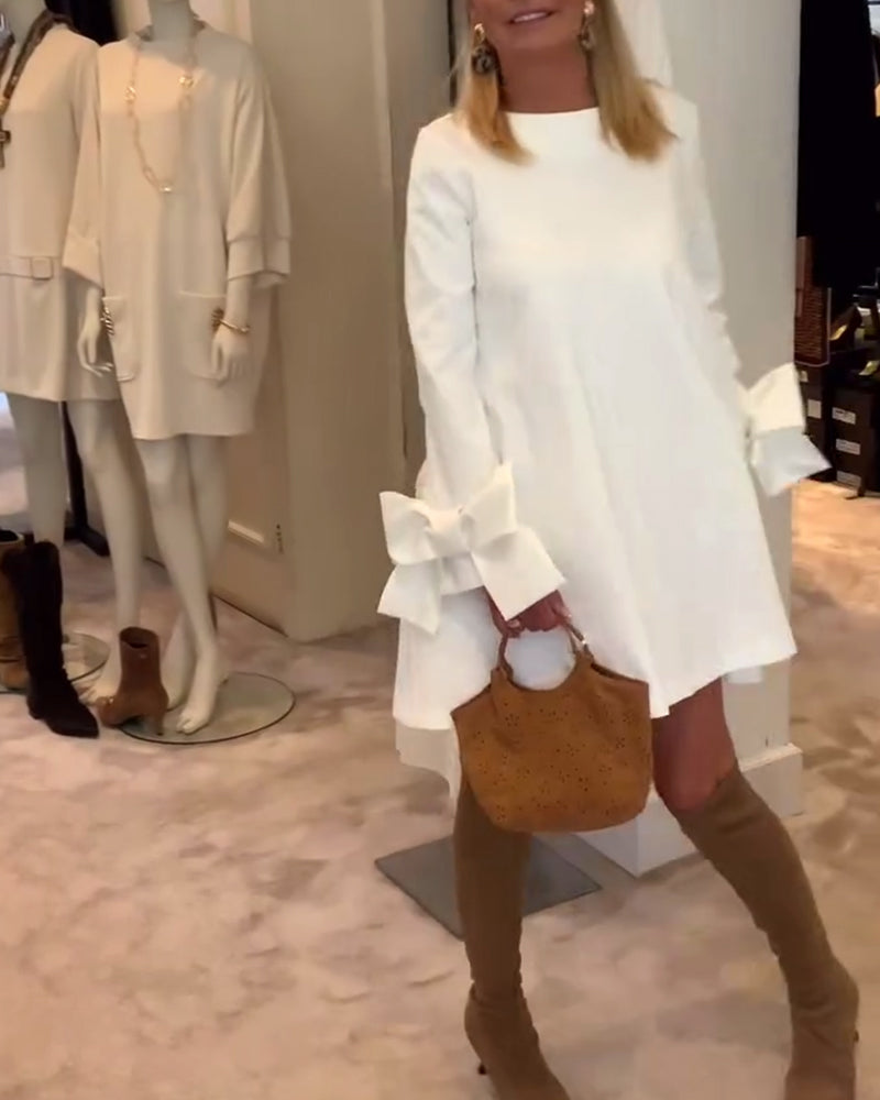 Elegant Dress Round Neck Sleeve Bow