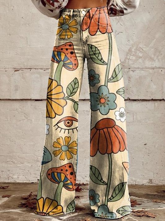 Zora | Retro Floral Print Wide Leg Jeans