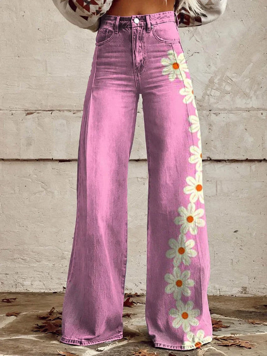 Bonnie | Wide Leg Daisy Print Jeans