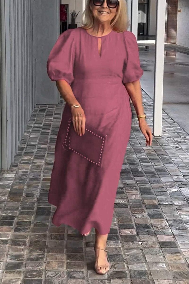 Whitney | Elegant Puff Sleeve Midi Dress
