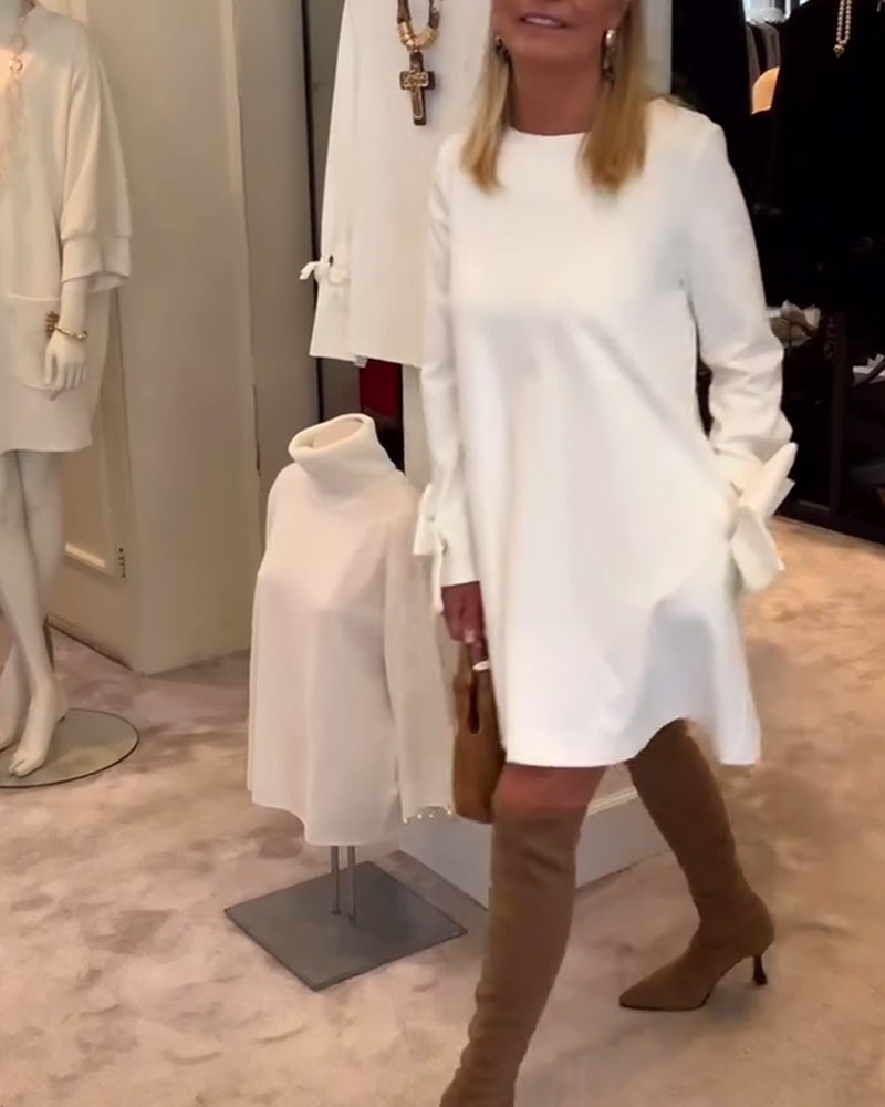 Elegant Dress Round Neck Sleeve Bow