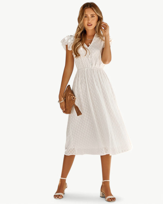 Lara™ | V-neck dress with ruffled sleeves