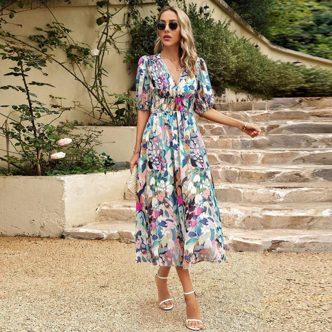 Michelle | Vibrant Floral Puff Dress
