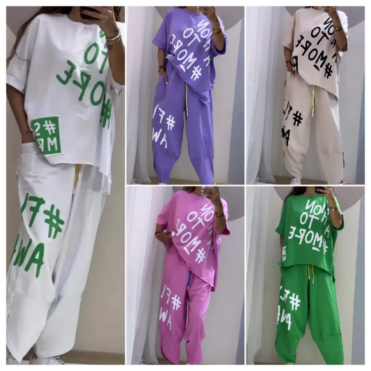 Casual t-shirt and pants as a two-piece set for women