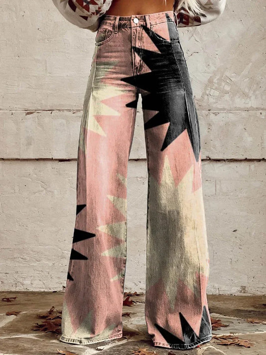 Willow | Vibrant Geometric Print Wide Jeans