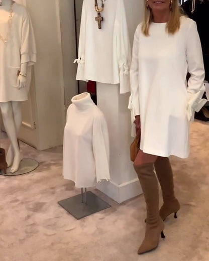 Elegant Dress Round Neck Sleeve Bow