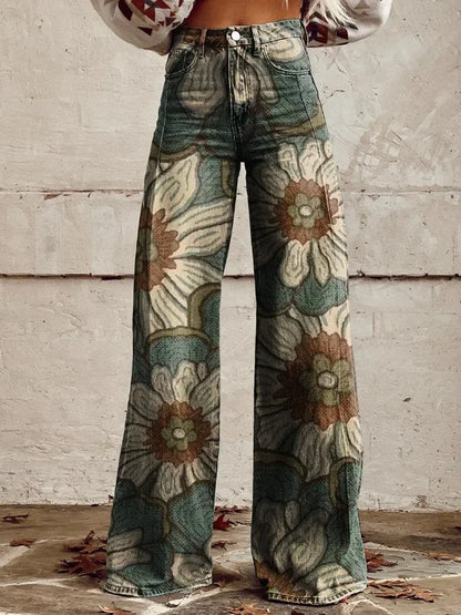 Bethany | Wide Leg Floral Pattern Jeans