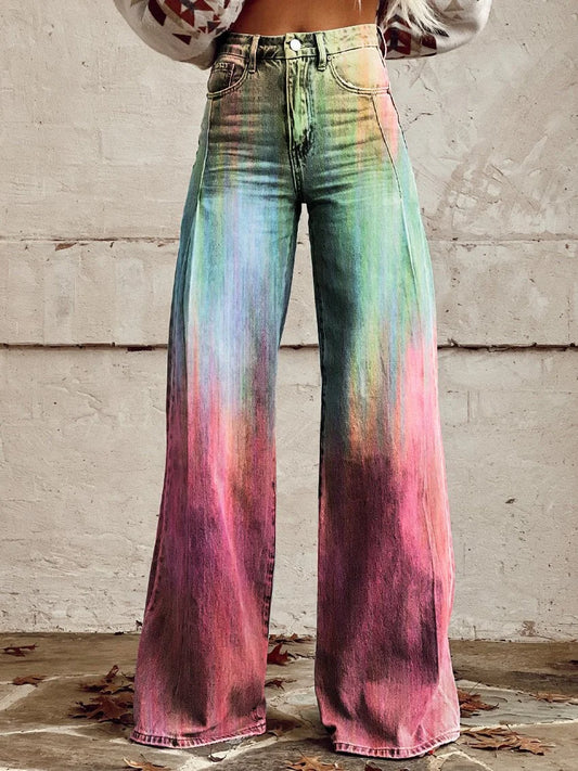 Alexa | Rainbow Wash Wide Jeans