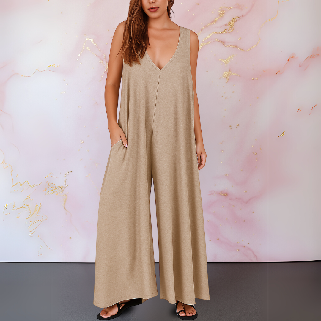 Magda™ | Comfortabele jumpsuit met V-hals en wijde pijpen