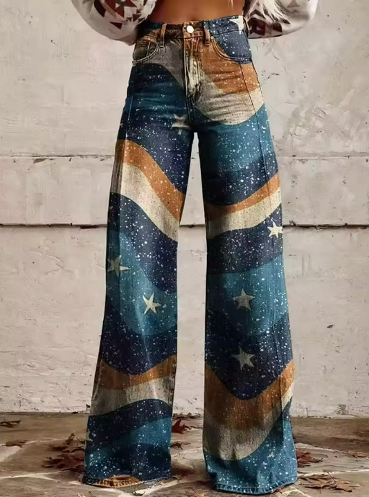 Bonnie | Star Print Wide Leg Jeans