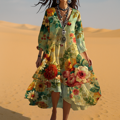 Martine™ - Vintage Boho V-hals Jurk