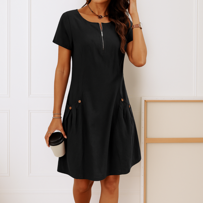 Ester™ | Elegante katoenen jurk met korte mouwen en zakken