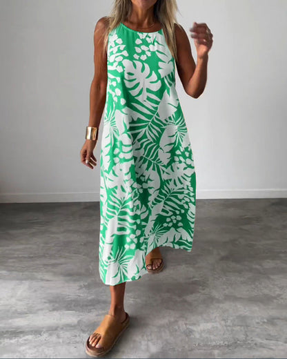 Anneleen™ | Elegante mouwloze jurk met bladprint