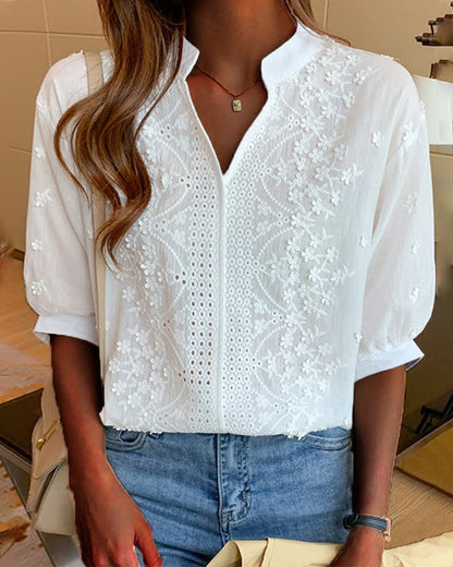 Claire | Elegant Embroidered V-Neck Blouse