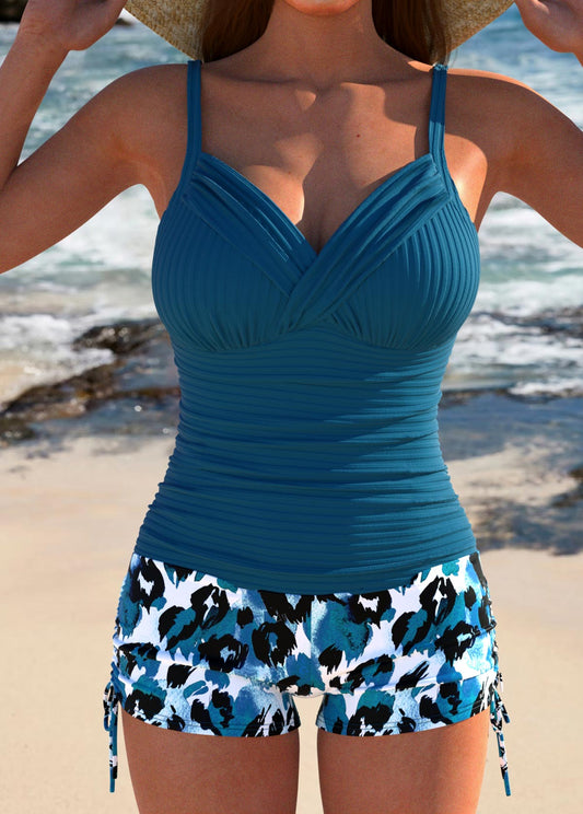 Daisy | Ribbed Tankini with Print Shorts