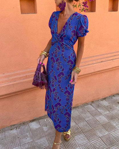 Bonnie | Elegant Floral Print Midi Dress