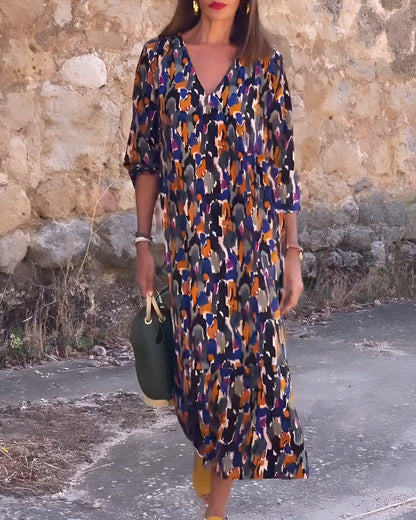 Nathalie™ | Elegante retroprint jurk met V-hals