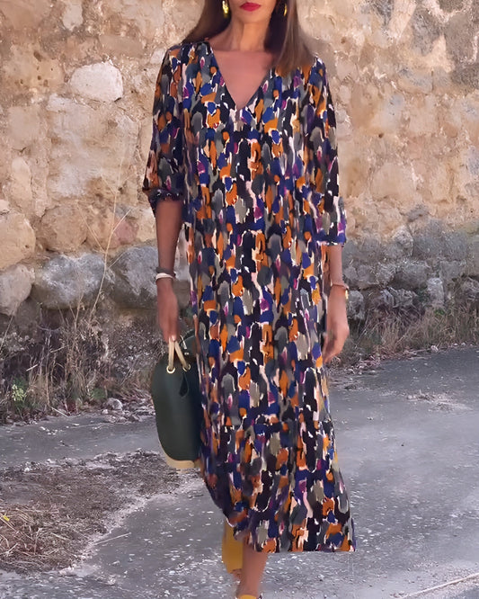Nathalie™ | Elegante retroprint jurk met V-hals
