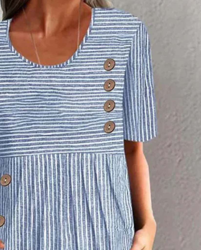 Callie | Classic Striped Button Midi Dress 