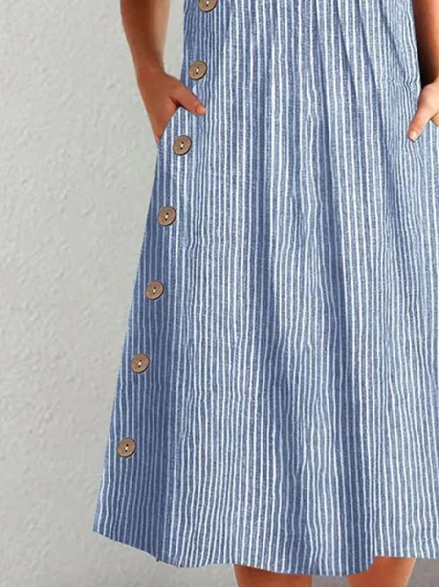 Callie | Classic Striped Button Midi Dress 