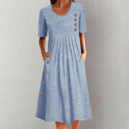 Callie | Classic Striped Button Midi Dress 