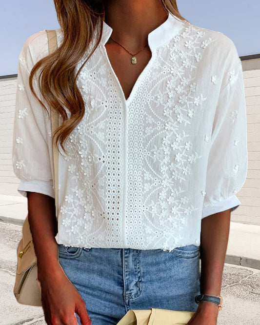 Willow | Elegant Embroidered V-Neck Blouse