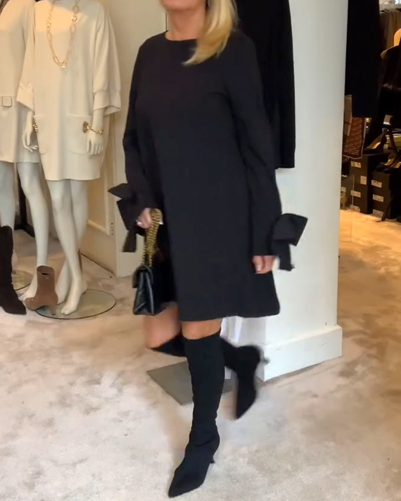 Elegant Dress Round Neck Sleeve Bow