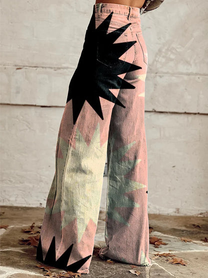 Willow | Vibrant Geometric Print Wide Jeans