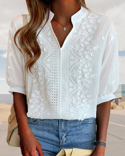 Claire | Elegant Embroidered V-Neck Blouse