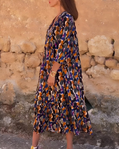 Nathalie™ | Elegante retroprint jurk met V-hals