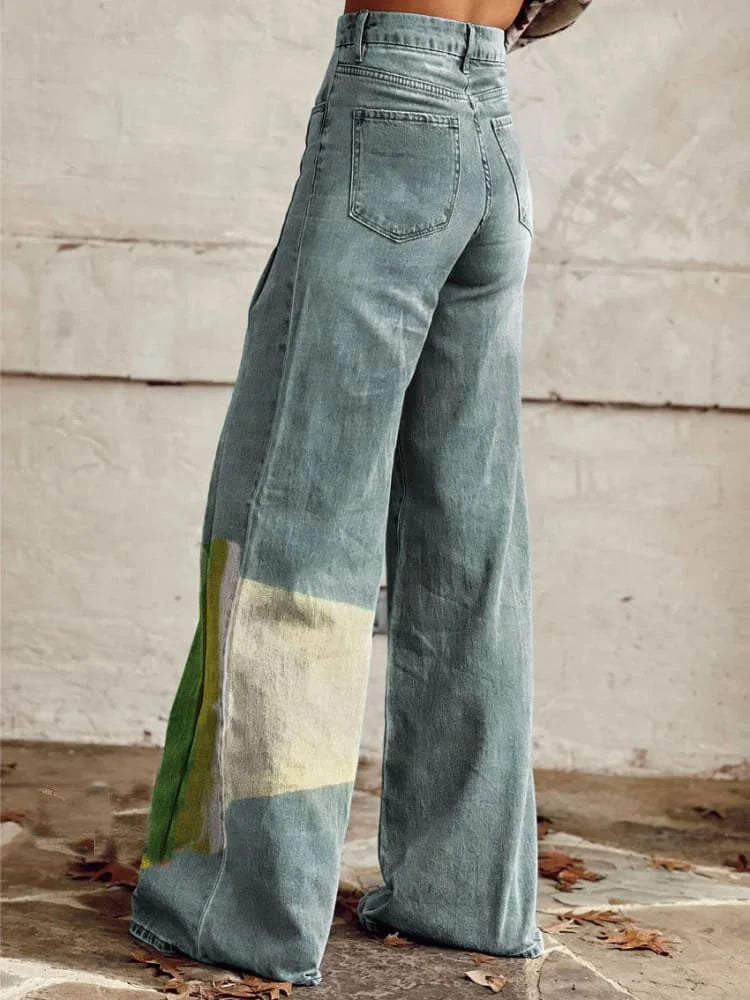 Diana | Artistic Wide-Leg Printed Jeans
