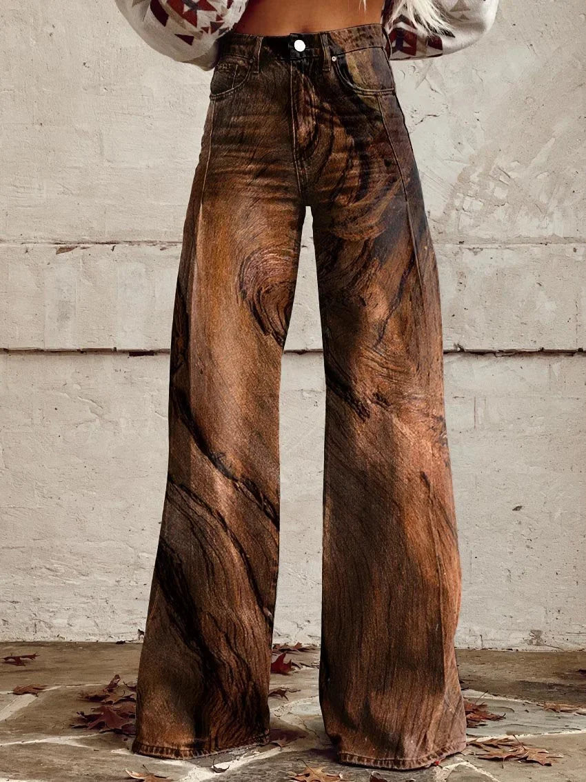 Tiffany | Artistic Woodgrain Wide-Leg Jeans