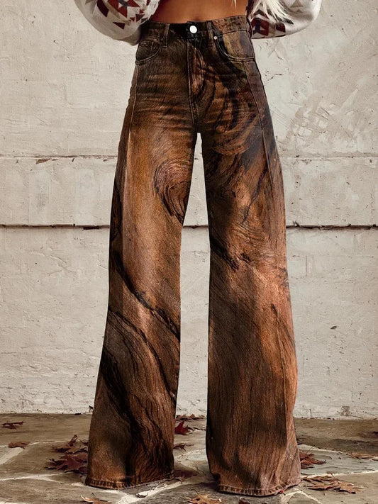 Tiffany | Artistic Woodgrain Wide-Leg Jeans