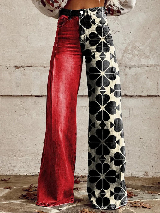Zoey | Two-Tone Graphic Wide-Leg Jeans