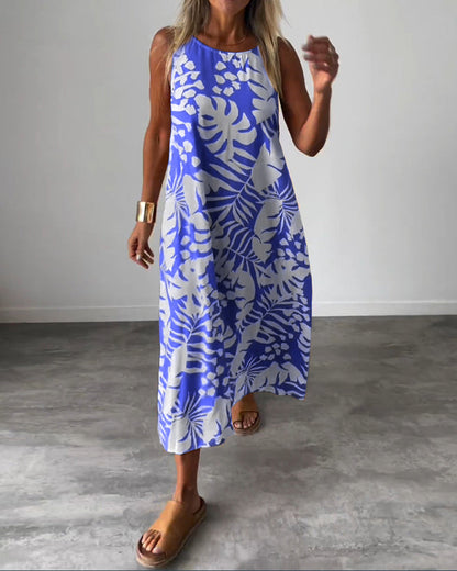 Anneleen™ | Elegante mouwloze jurk met bladprint