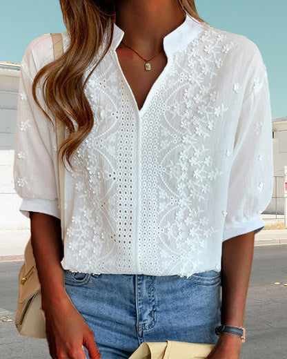 Claire | Elegant Embroidered V-Neck Blouse