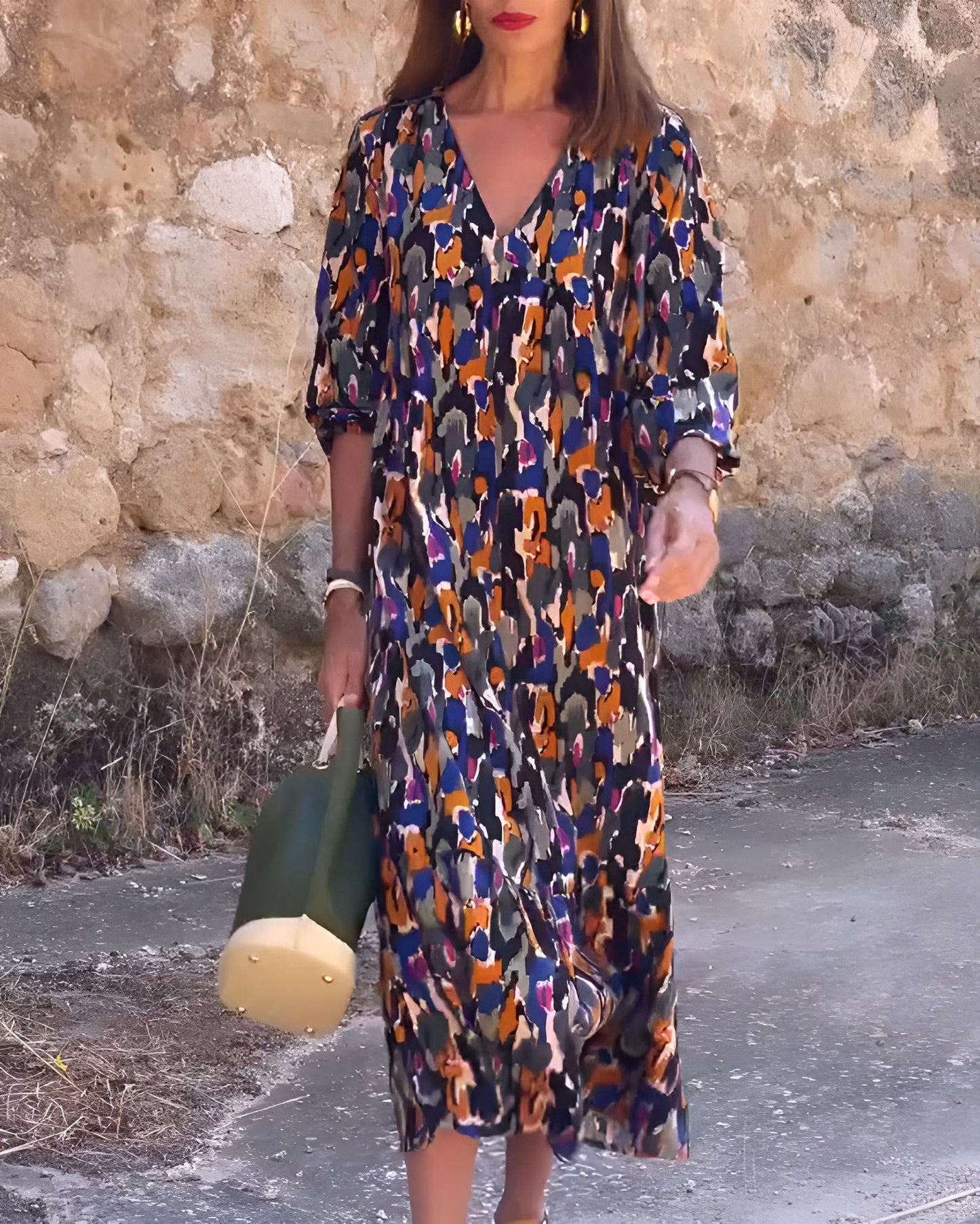 Nathalie™ | Elegante retroprint jurk met V-hals