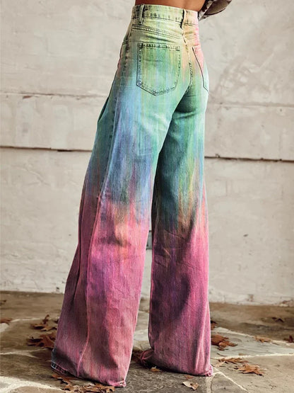 Alexa | Rainbow Wash Wide Jeans