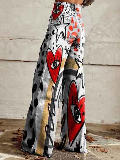 Victoria | Bold Artistic Pattern Wide-Leg Jeans